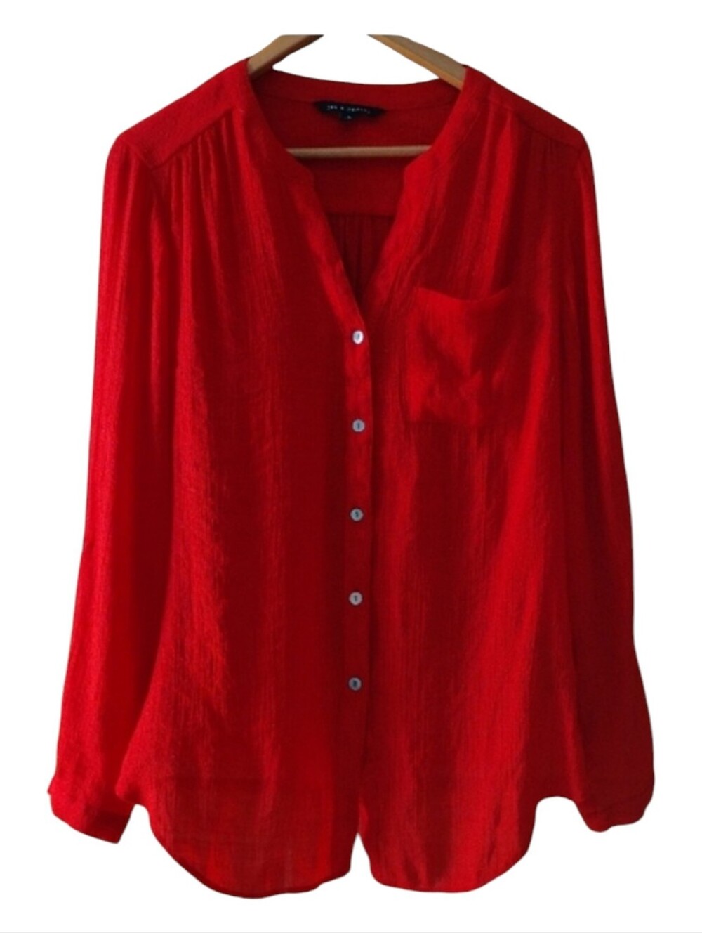 Zack & Rachel Red Crinkle Gauze Button Down Blouse Sz L